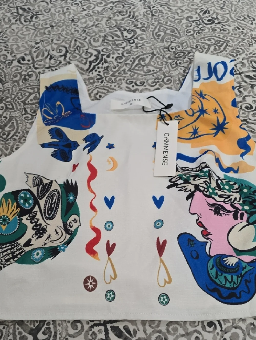 Commense White Multicolor Graphic Crop Top - Picture 3 of 8